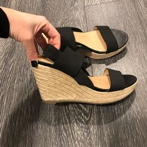 Black sling back espadrille sandals 6.5